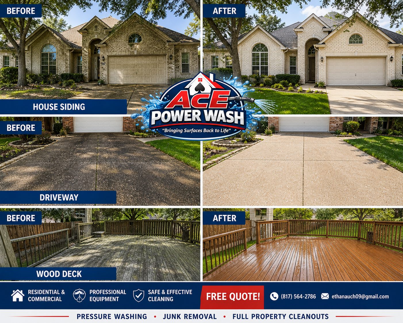 Before and after pressure washing results